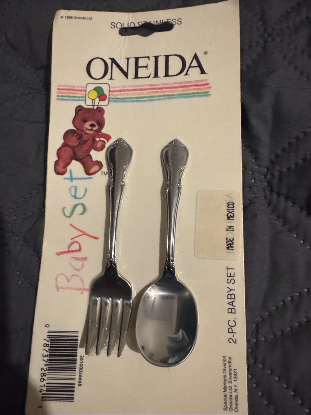 New Vintage 1986 Oneida Baby Fork and Spoon Set Solid Stainless